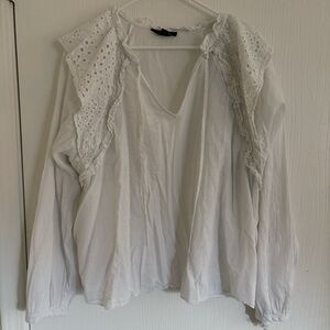 INC International Concepts White Blouse with Lace Ruffles